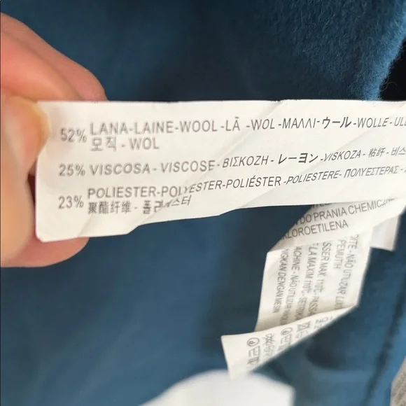 ZARA TEAL BLUE WOOL BLEND LONGLINE HAND-MADE 1 BUTTON CLOSURE DRESS COAT SZ MED - Picture 12 of 12